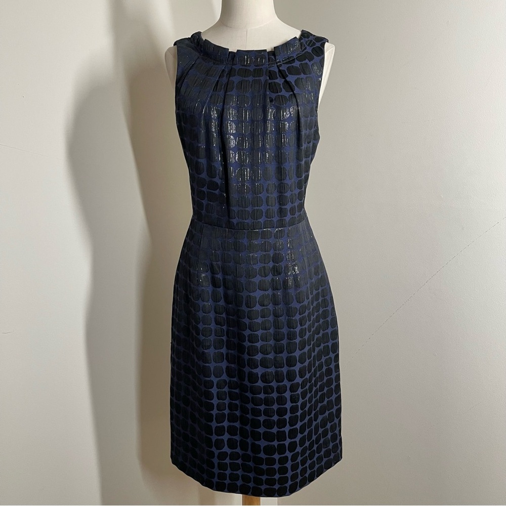 Donna Morgan Black Blue-SZ 10-“Shiny” Textured Dot Design Sleeveless Sheath Dres